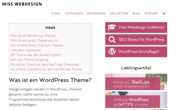Inhaltsverzeichnis in einem Blogartikel