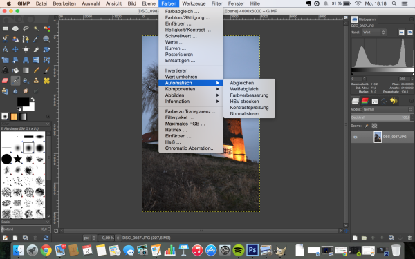 GIMP bietet ähnliche Funktionen zur automatischen Bildbearbeitung wie Photoshop