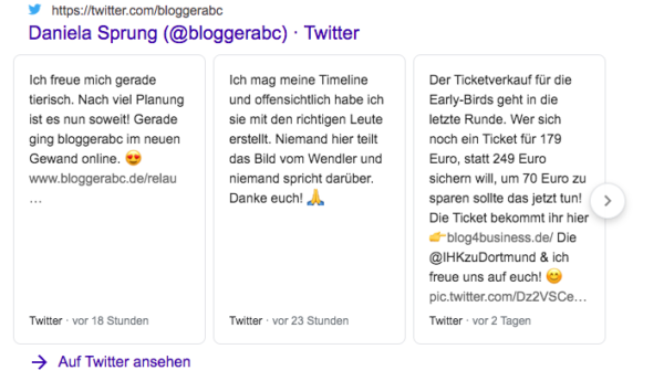 Tweets werden in der Googlesuche angzeigt