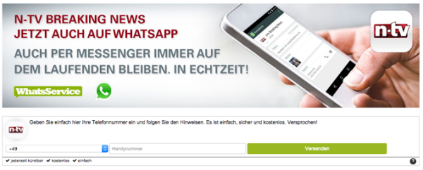 n-tv Eilmeldungen bei WhatsApp, 