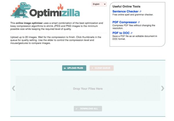 Tools Optimizilla um Bildergrößen zu reduzieren