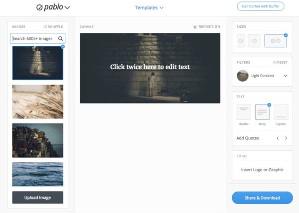 Tools Pablo von Buffer, um Bilder zu gestalten für Social Media