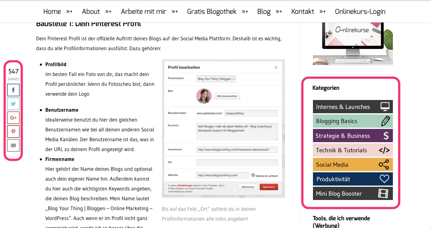 Mitlaufende Socialsharinleiste und Sidebar von Blog your thing