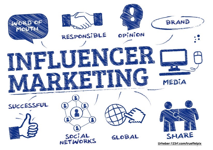 influencer marketing. chart mit keywords und icons