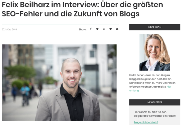 Auf dem Bild ist Felix Beilharz zu sehen. Darüber steht: Felix Beilharz im Interview über die größten SEO-Fehler und die Zukunft von Blogs