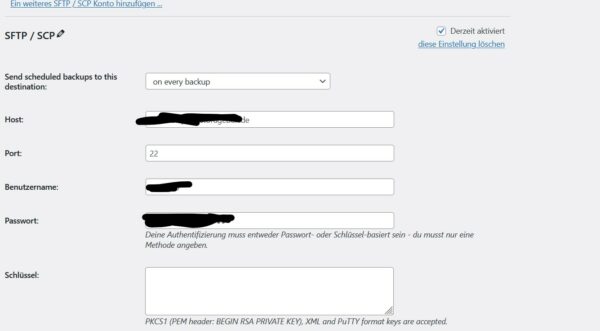 Screenshot: updraft Einstellungen